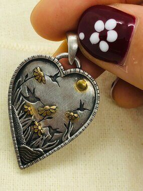 Heart Pendant | Enamel Nature Charm Necklace | Butterfly & Floral
